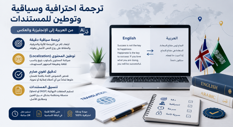 ترجمة احترافية وإبداعية بين اللغتين العربية والإنجليزية